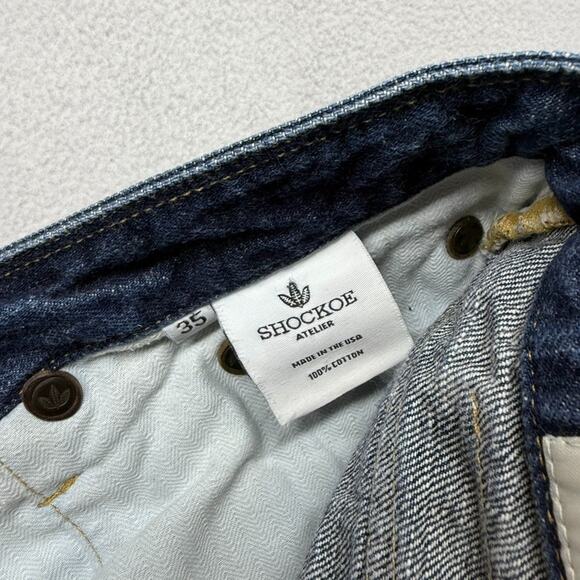 Shockoe Atelier Jeans Mens 35 Fit 33x34 Blue Denim Selvedge Button Fly Straight - Picture 11 of 13